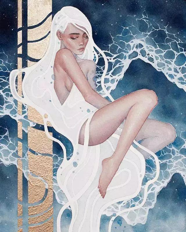 这组水彩画大胆的呈现了人体艺术之美