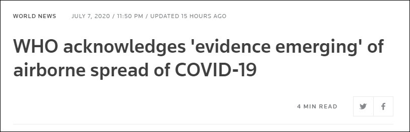 新冠病毒|世卫组织承认新冠病毒或借空气传播：证据正在浮现