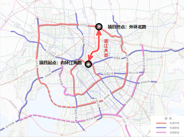 經錫山東北塘地區至惠山區, 沿惠暢路向北延伸, 終點至規劃北外環