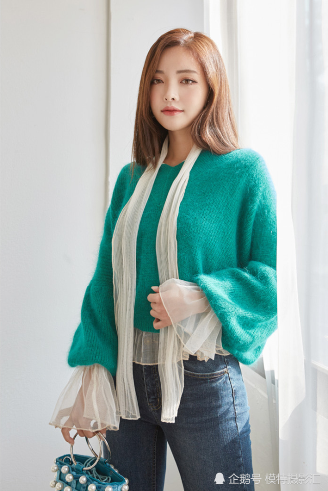 金贞姬琉璃薄纱仙幻绿毛衣