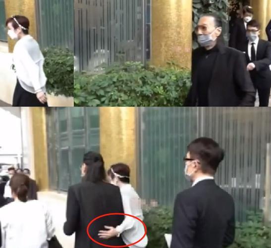 狄波拉|狄波拉谢贤携手离开赌王丧礼，抚摸后背不避嫌，现任老公被撇在后