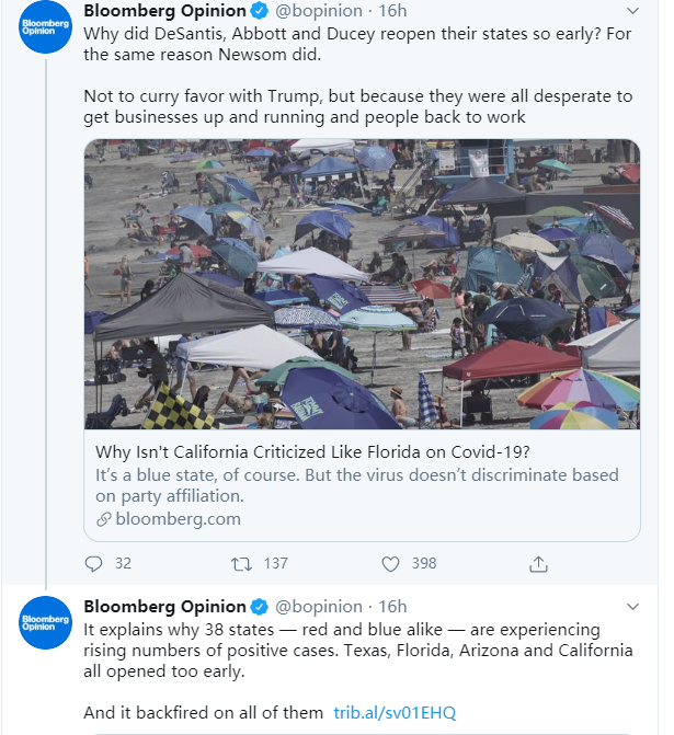 美国_时政|搞砸美国防疫的是特朗普与共和党？彭博社：病毒可不管你是哪个党