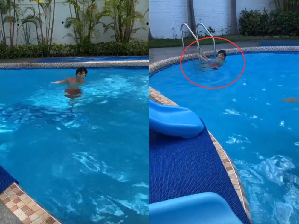 张柏芝|张柏芝带两儿子给泳池清洁卫生三观正，Lucas秀腹肌惹弟弟羡慕