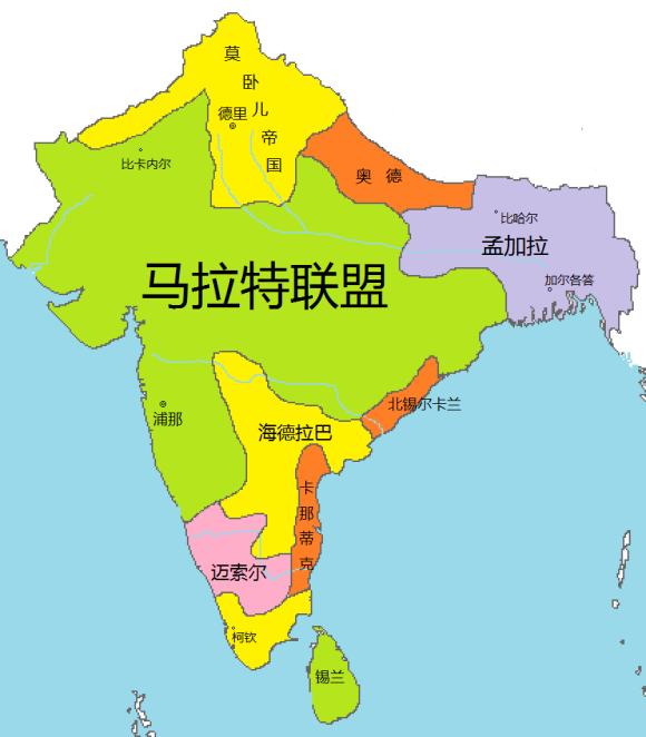 正当马拉塔人开始打击莫卧儿帝国的时候,波斯国王纳迪尔沙由西北侵人