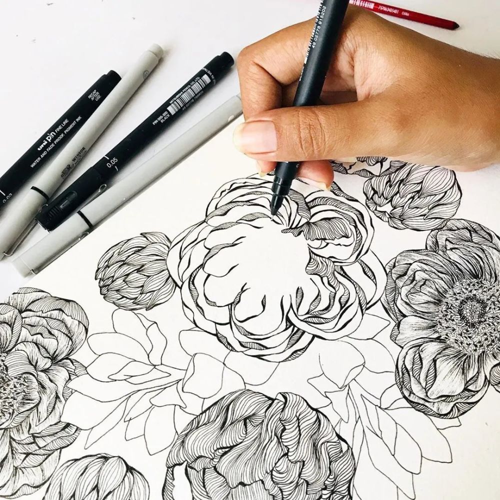 创意水彩画:漂亮的线描画,自己动手画一幅,颜值好看又耐看!