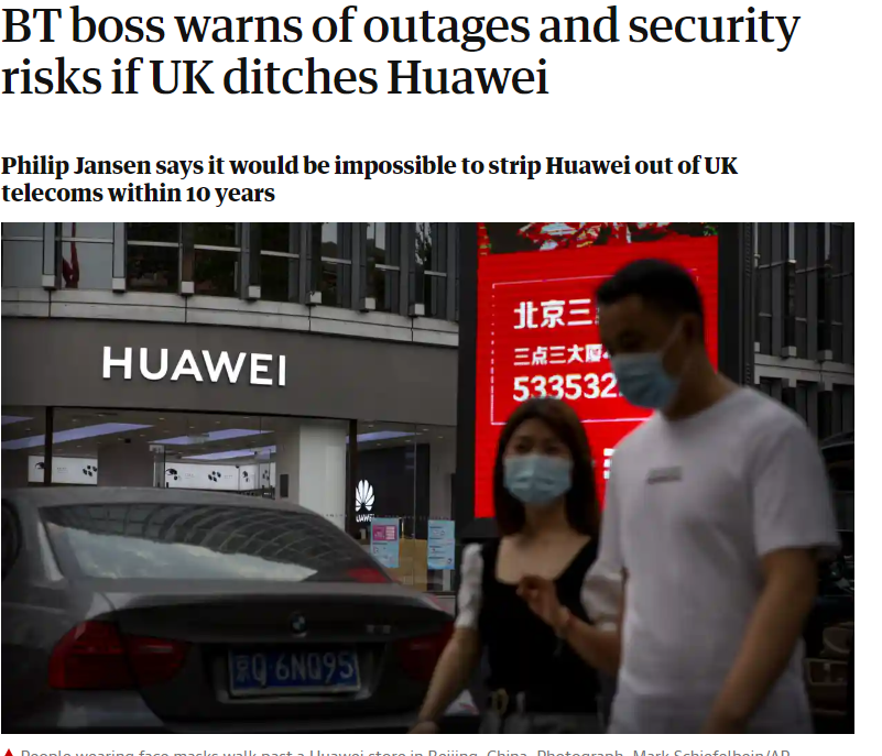 英国电信集团|英国电信：拒绝华为可能将引起愤怒和安全风险