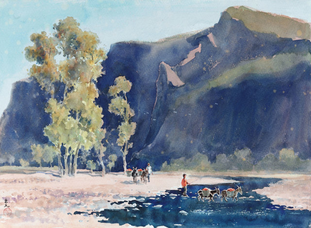 中溝忠夫「赤城 覚漫渕」水彩画 10号 風景画
