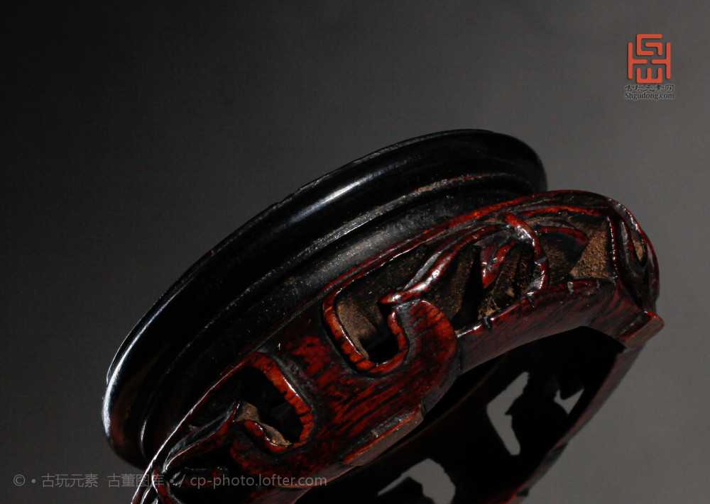 红木|晚清民国花雕红木座