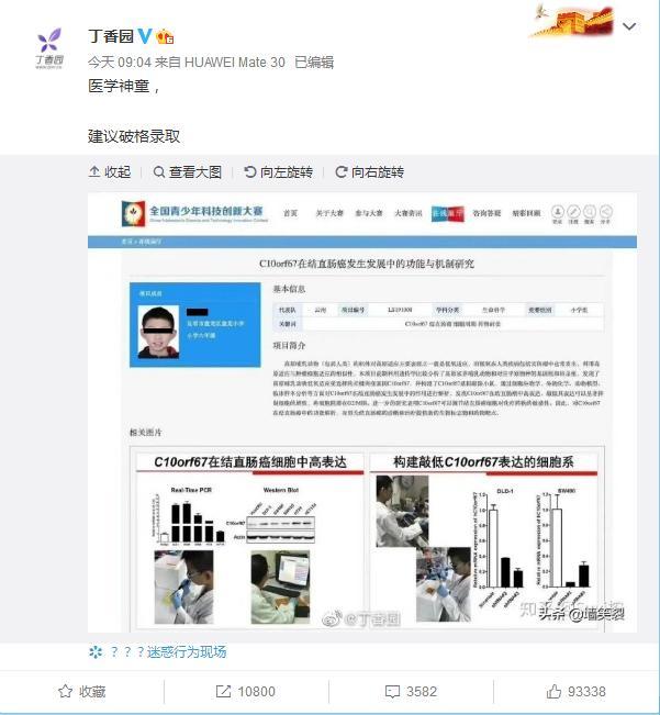 青少年科技创新大赛|小学生研究癌症获全国大奖，网友扒出其父母身份，系研究员之子