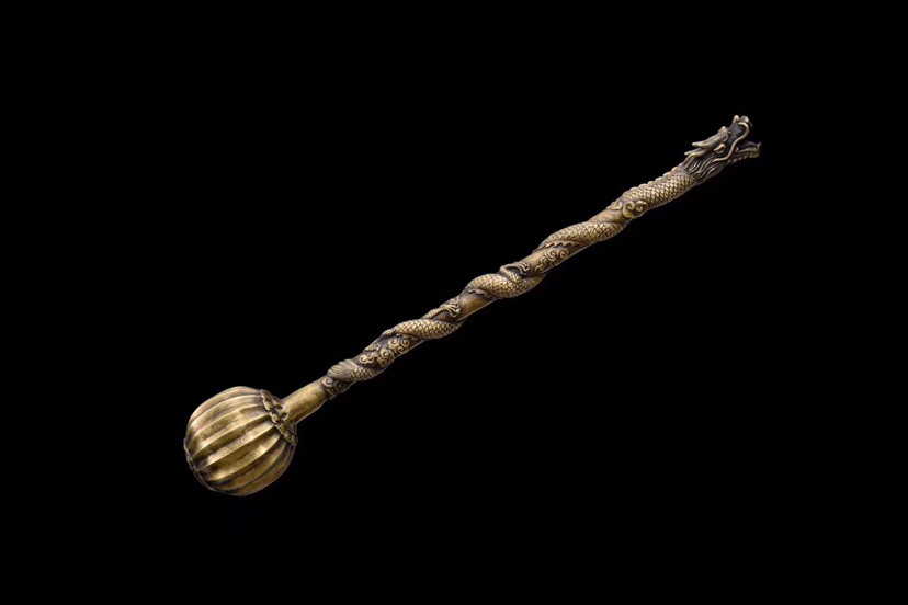 蛟龙铜锤,纯黄铜打造精修雕刻仿古做旧