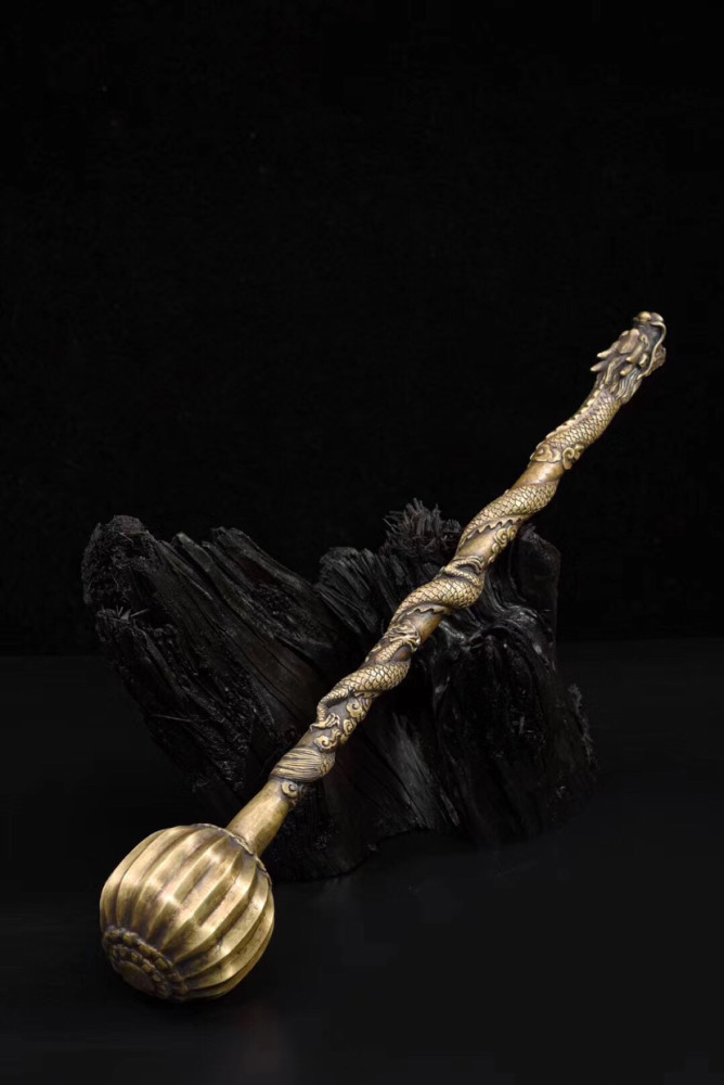 蛟龙铜锤,纯黄铜打造精修雕刻仿古做旧