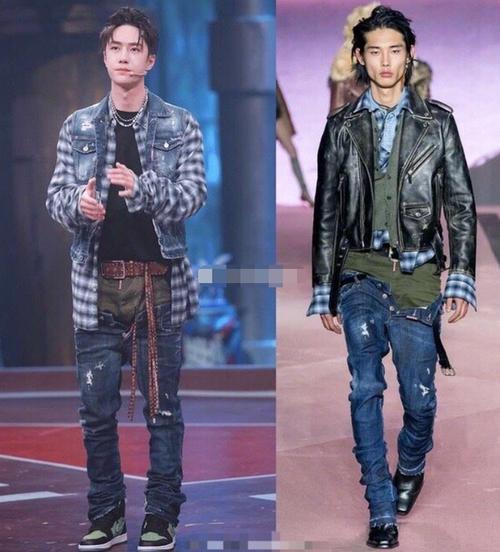 王一博|王一博出席发布会，身穿牛仔夹克，裤子被半拉被网友质疑？