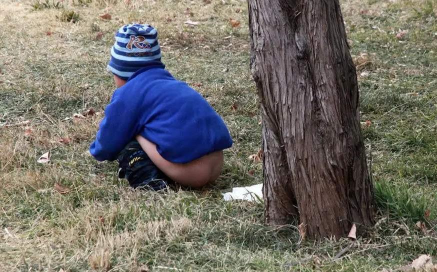 有的家长为了方便就直接把宝宝的裤子脱了,在路边或者草丛让宝宝方便
