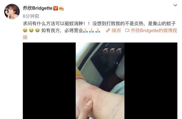 乔欣|乔欣象山拍戏被毒蚊子攻击，脚踝肿胀离谱，一按一个坑太夸张