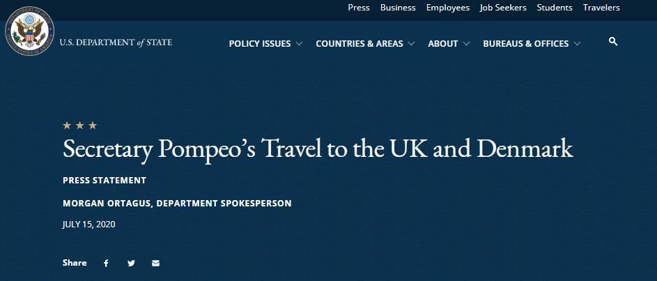 蓬佩奥|蓬佩奥转身访问英国、丹麦，首要目的：中国