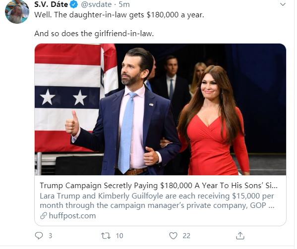 特朗普|特朗普家族腐败案被曝光：两个儿子的另一半每年领十八万美金