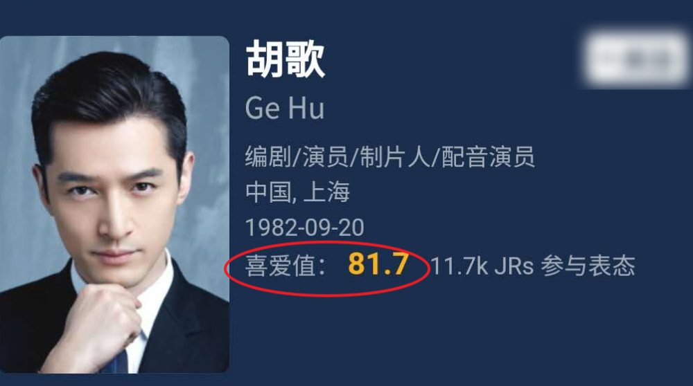 胡歌|粉丝弄巧成拙，胡歌喜爱值从89.9跌到81.7，演技同样引发争议