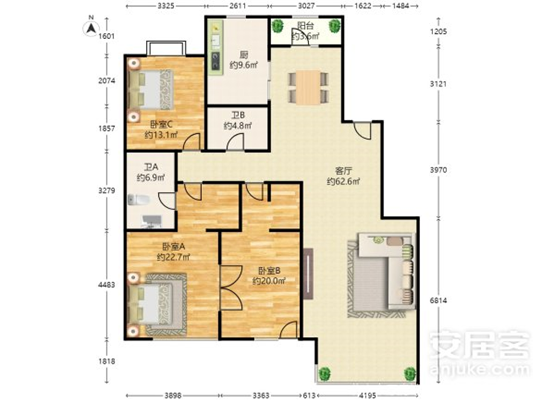 商品房|四环边，首付130万，南北通透商品房两居