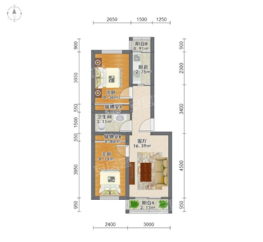 商品房|四环边，首付130万，南北通透商品房两居