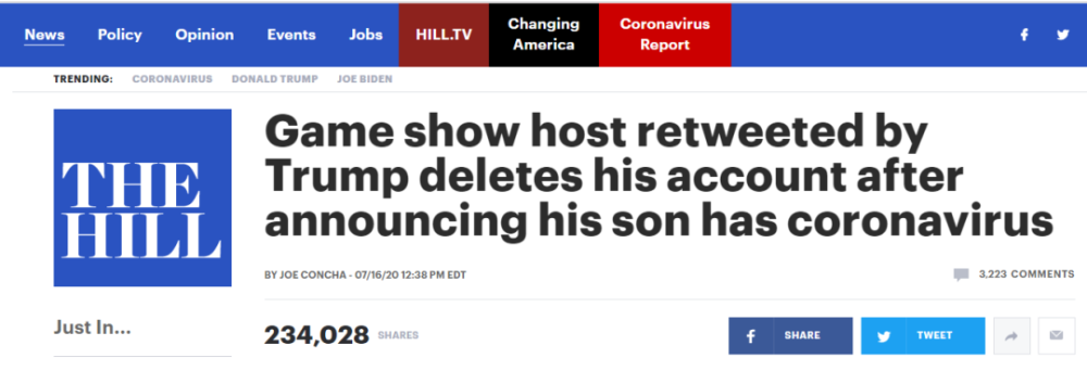 特朗普|美著名主持人刚说完“新冠是谎言”，第二天就得到一个坏消息