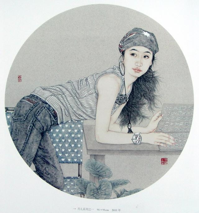 女画家|女画家善画青春美女，她的美展获奖作品，是否过于时尚？