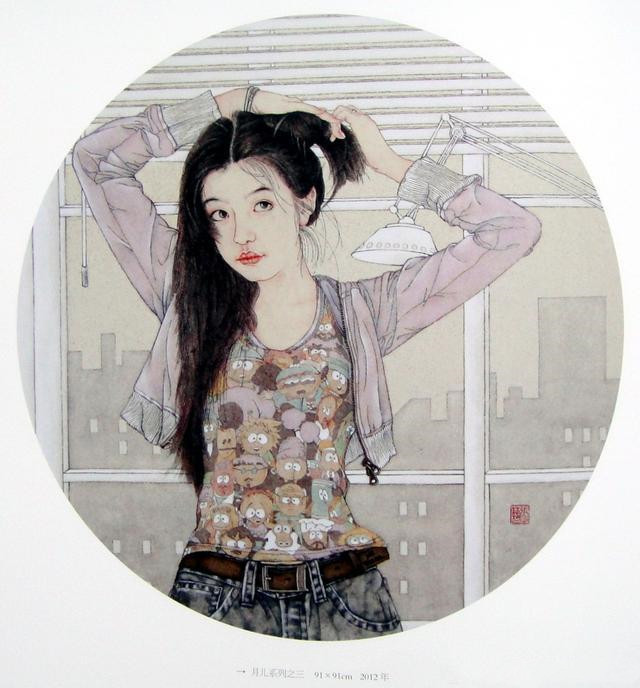 女画家|女画家善画青春美女，她的美展获奖作品，是否过于时尚？
