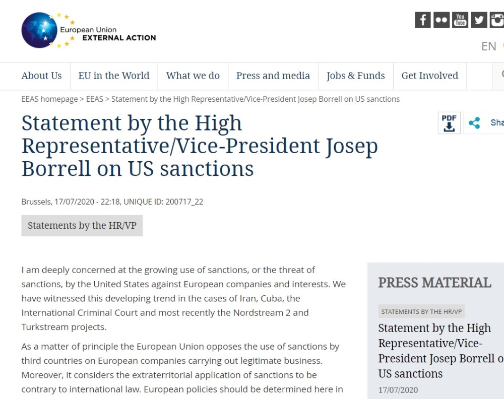 欧盟_时政|欧盟：反对美国对正常经营的欧洲企业实施制裁