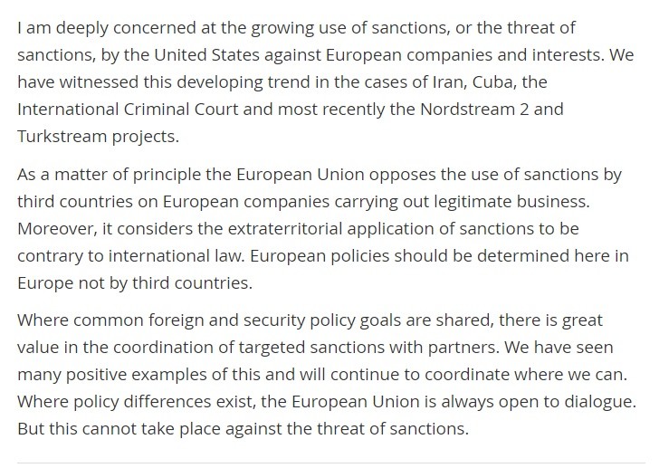 欧盟_时政|欧盟：反对美国对正常经营的欧洲企业实施制裁