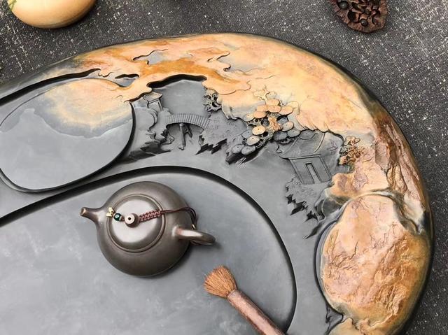 雕刻|门口的2块石头放了好久，却被朋友拉去雕成茶盘，帮我看看亏了没