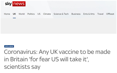 罗宾·沙托克|美国不可信！为防美国限制疫苗出口，英国敦促研发人员在本国生产