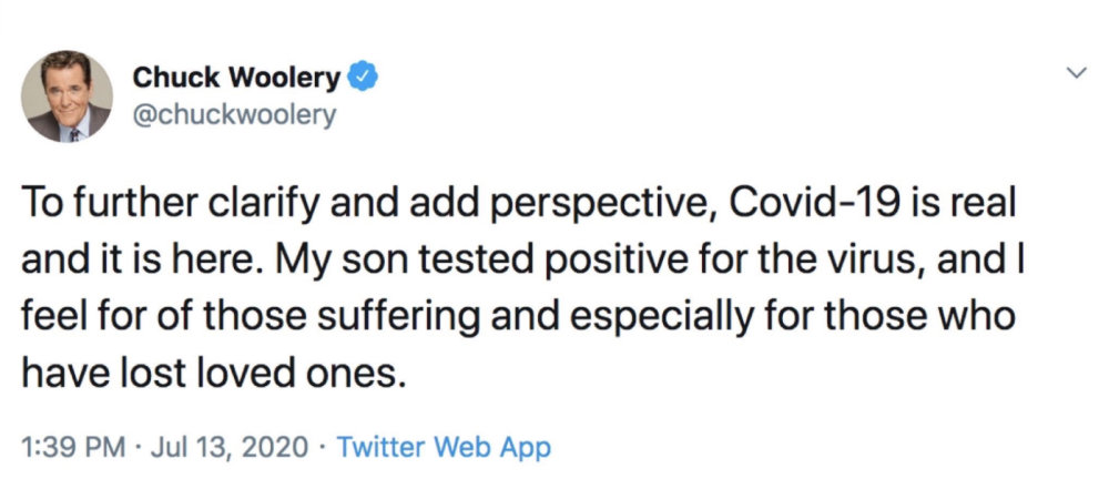 查克·伍勒里|美主持人推文称新冠是“谎言” 随后儿子确诊感染