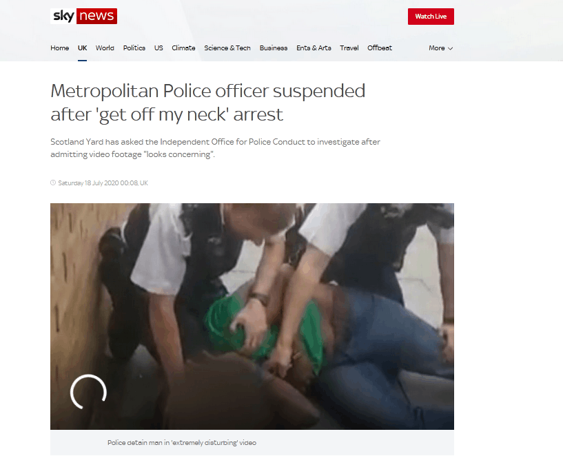 警察|“放开我脖子！”英国又现警察对黑人“跪脖”执法，1名涉事警察被停职