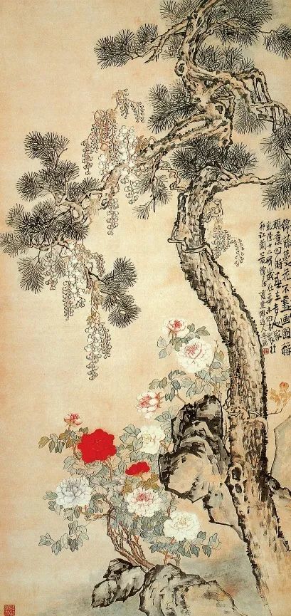 李鳝|【名画赏析】清·李鱓-《松石紫藤图》