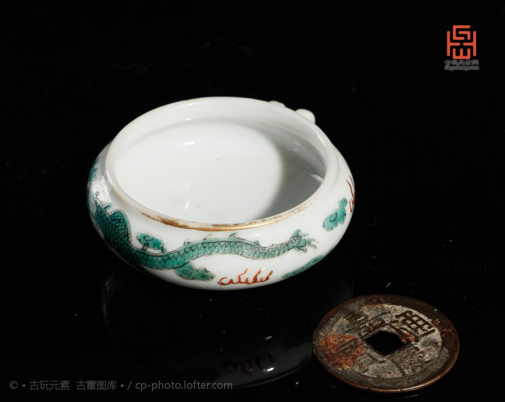 龙纹|清五彩云龙纹鸟食缸