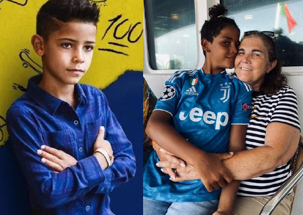 10岁迷你罗坐奶奶腿上,亲吻脸颊!甜蜜祖孙,比对c罗感情还深