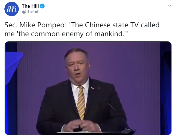 蓬佩奥|蓬佩奥称“央视说我是人类公敌”，网友：没说错