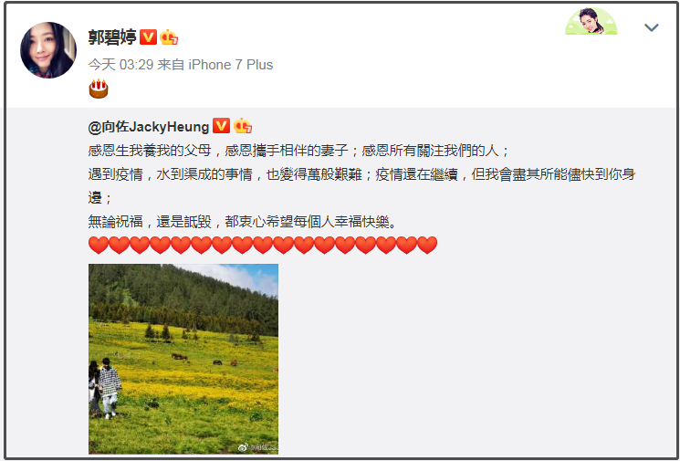 向佐|向太首度松口！转发向佐生日动态，发文透露郭碧婷已怀“鼠宝宝”