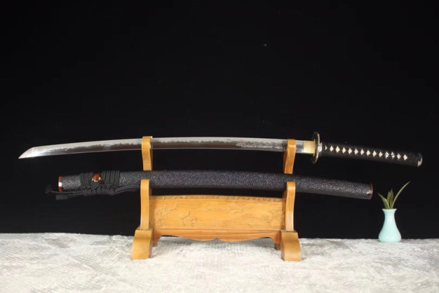 15青皮木胎手工包珍珠鱼皮镶牛角鞘手工柄卷下绪,全长102.