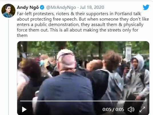 美国_社会|美国波特兰对抗军警现场，出了一男一女两个狠人