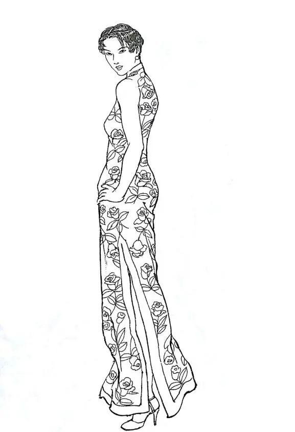 书画联盟丨民国风 旗袍女郎白描图