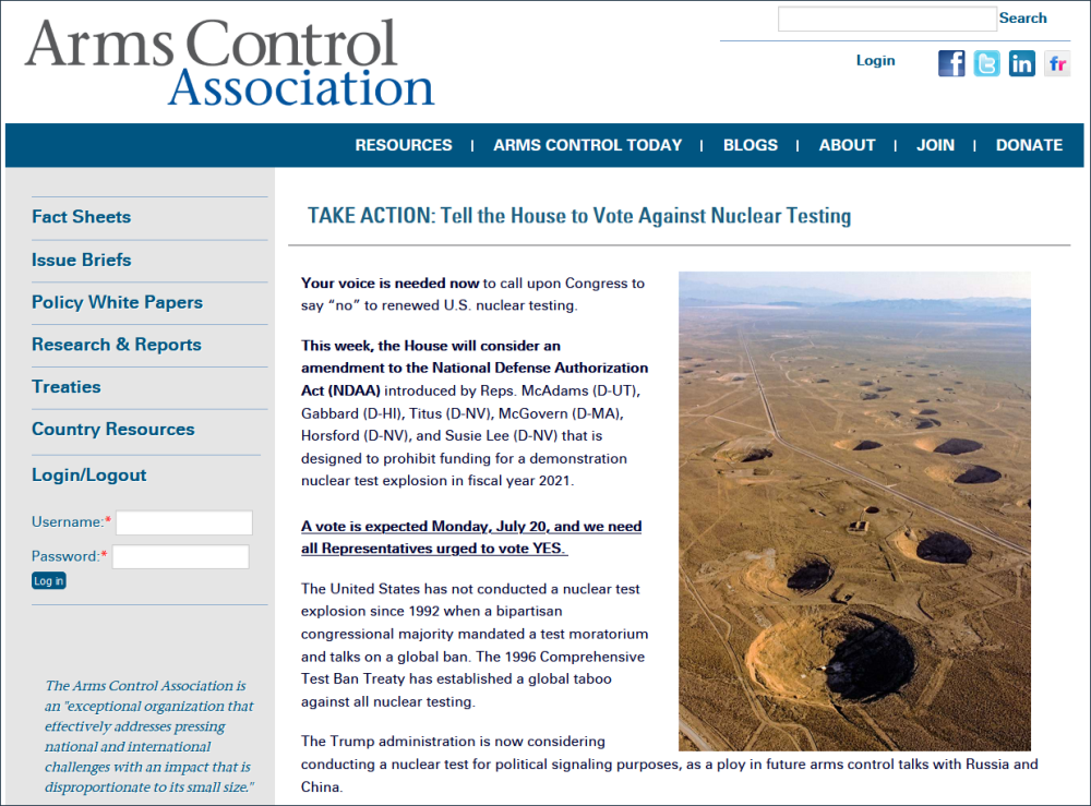 国防授权法案|美众议院通过《国防授权法案》修正案 欲阻止为核试验拨款