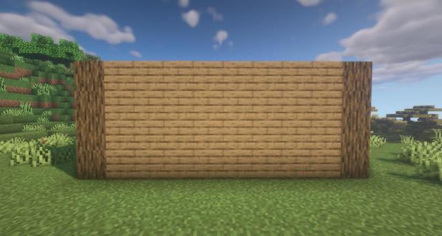 用橡木原木搭建四根高度为4的柱子.