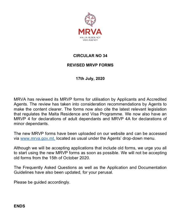 马耳他移民局发布申请表格更新通告