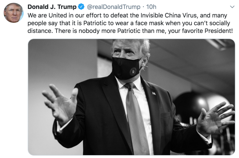 特朗普|特朗普态度180度大转弯，“民众戴上口罩是爱国的”