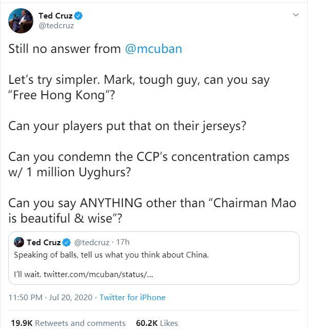 泰德·克鲁兹|美反华政客发疯逼NBA亿万富豪骂中国，对方回得痛快！
