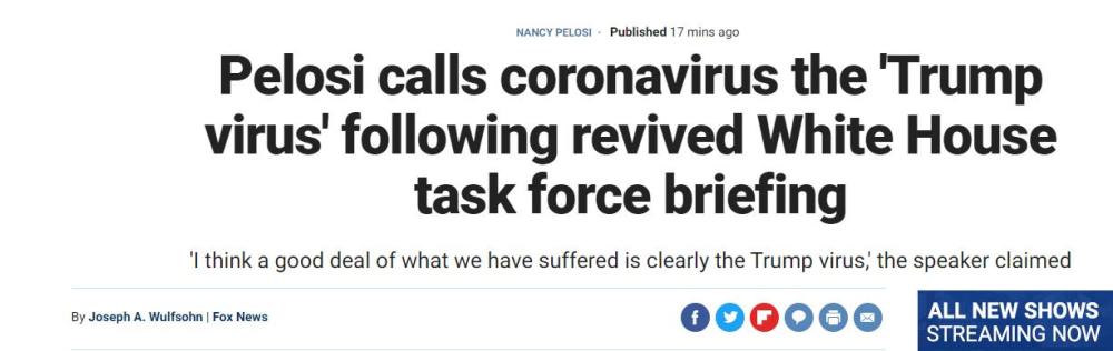 南希·佩洛西|佩洛西点名“特朗普病毒”：显然美国遭受的许多痛苦都是因为他
