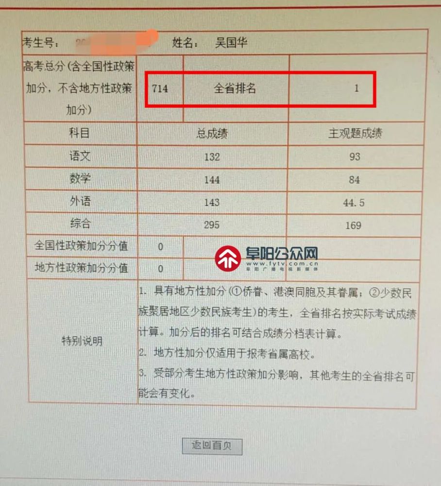 亮点大家自己看这是他的成绩单来自太和中学吴国华同学高达714分理科