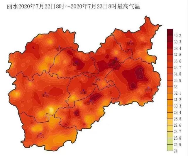 4℃,雲和39.3℃,蓮都38.5℃,景寧38.1℃,松陽37.7℃,遂昌37.