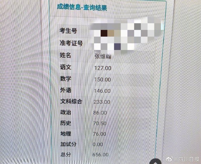 2020四川高考放榜15分钟绵阳中学一考生数学成绩满分