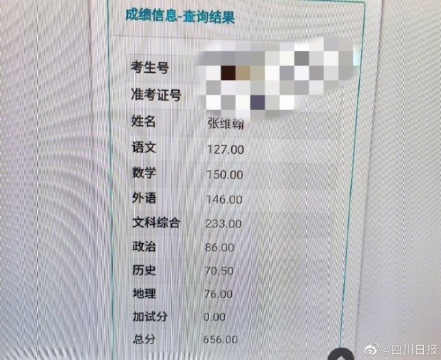 四川高考放榜15分钟 绵阳中学一考生数学成绩满分